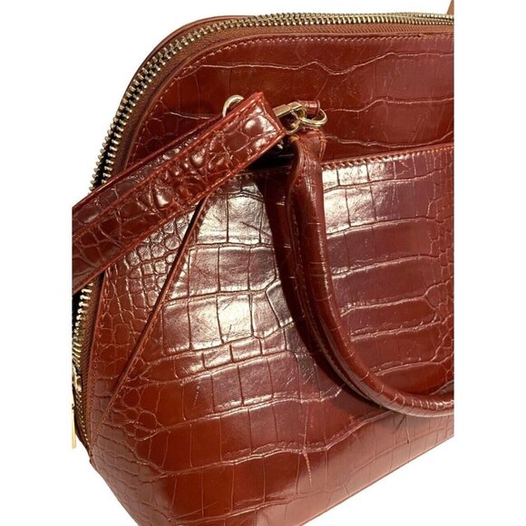 Miztique large shoulder crossbody carry-on bag tote oxblood crocodile embossed z - Picture 5 of 10